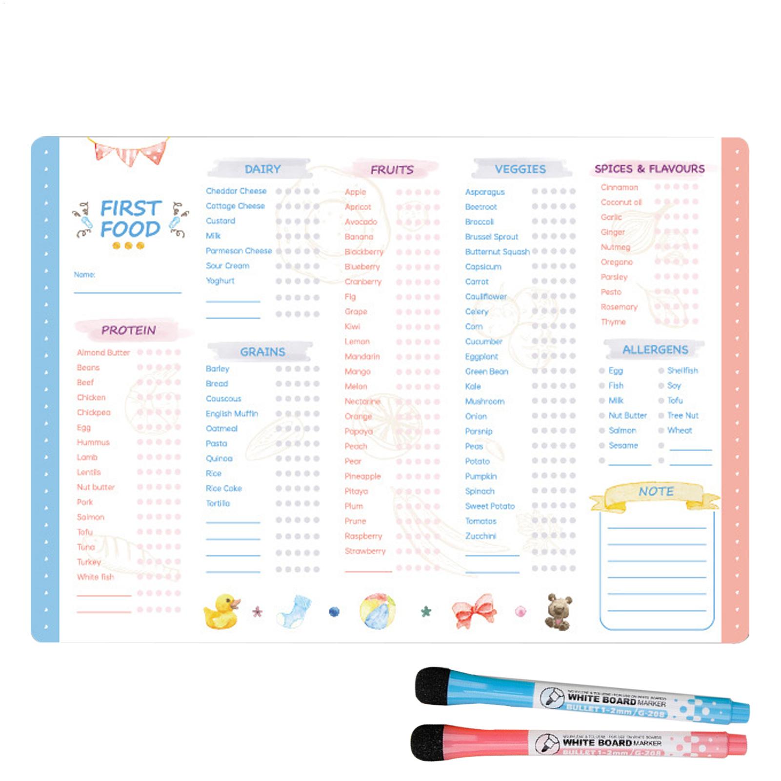 Baby Food List - Yeniden Kullanılabilir İlk Gıda Takip Çizelgesi