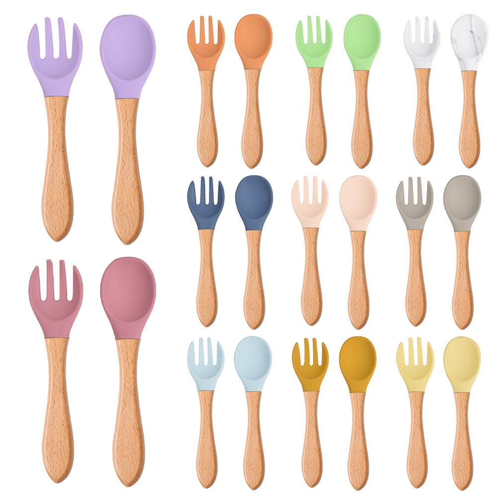 Baby Food Utensils Set - 2 adet/takım Bebek Silikon Kaşık Çatal